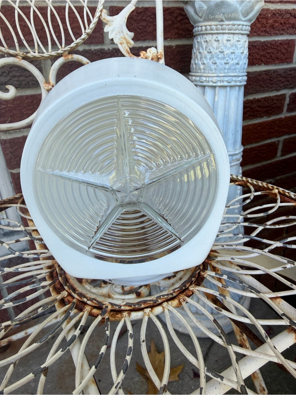 Vintage Art Deco white and clear glass light fixture shade Star Design